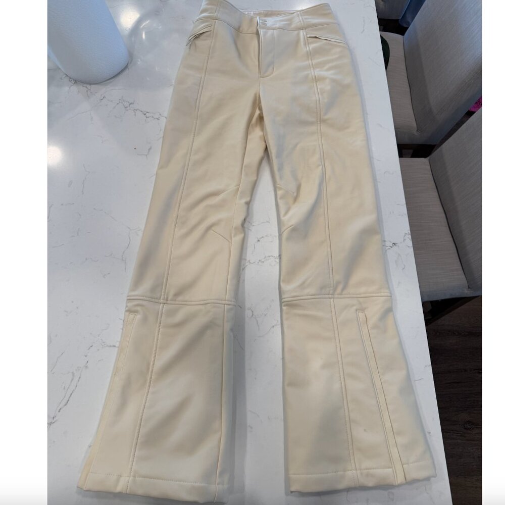 Women’s Cream Faux Leather Flared Pants